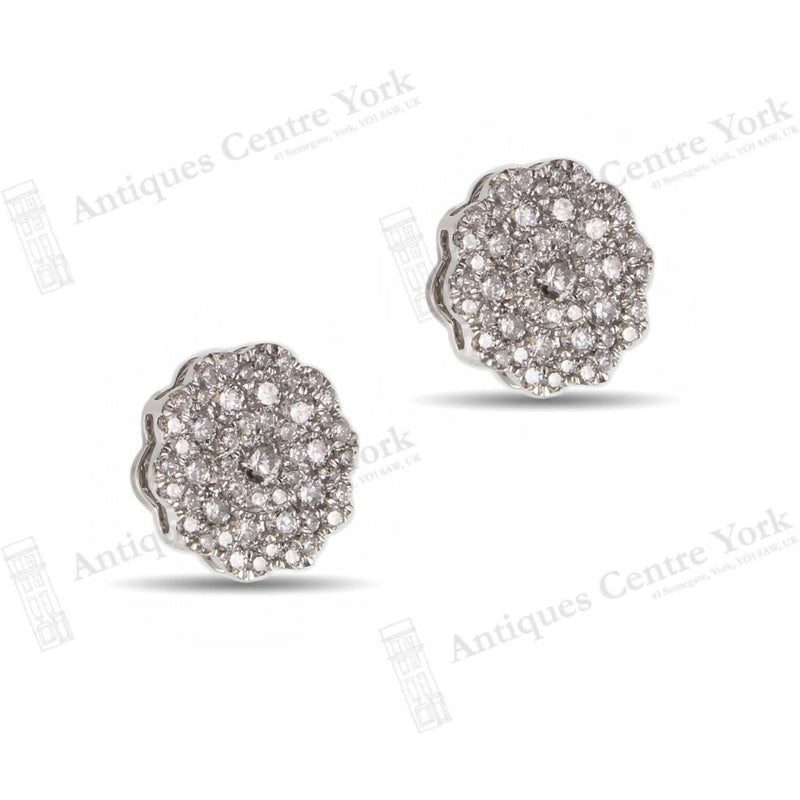 18ct White Gold Diamond 1.00ct Cluster Earrings
