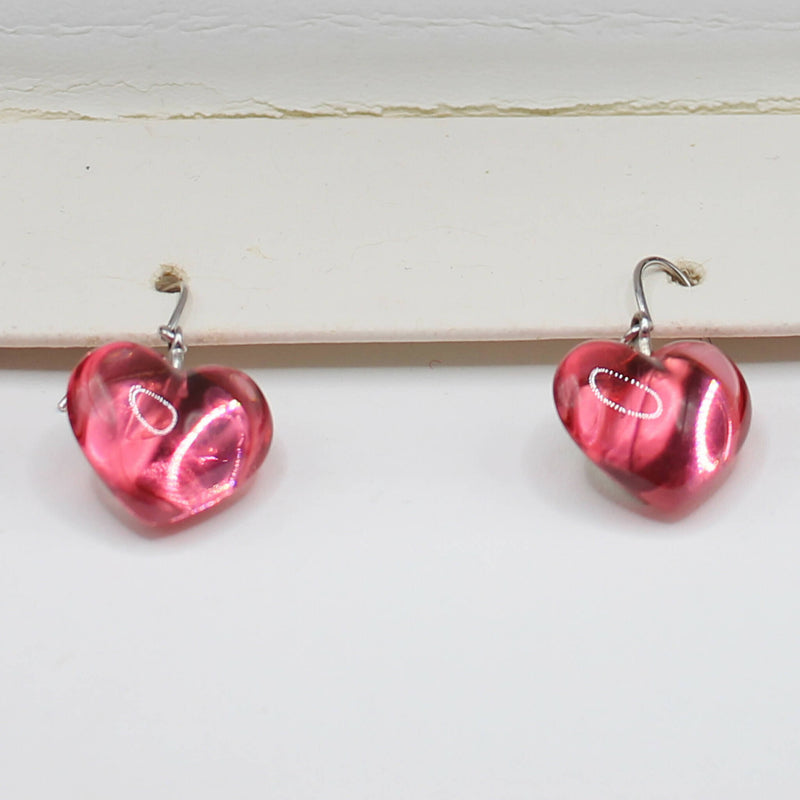 Baccarat pink heart crystal and silver earrings
