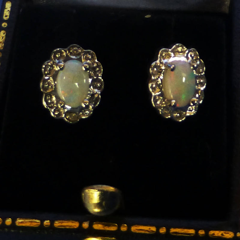 Silver Opalite and Diamond Earrings