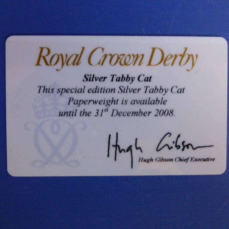 Royal Crown Derby Paperweight - Silver Tabby Cat (Boxed)