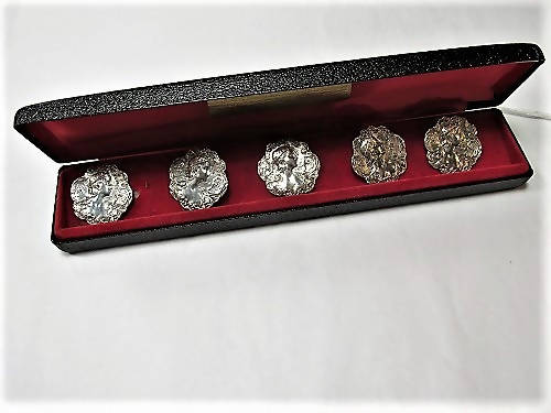 Boxed Art Nouveau Silver Button Set