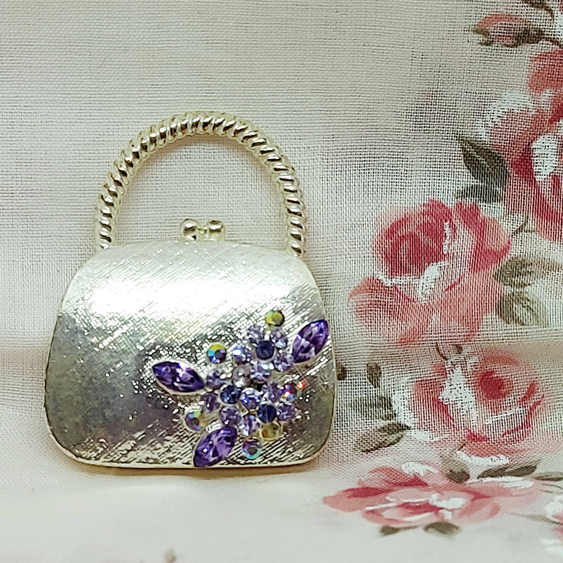 Silver Tone Hand Bag Brooch