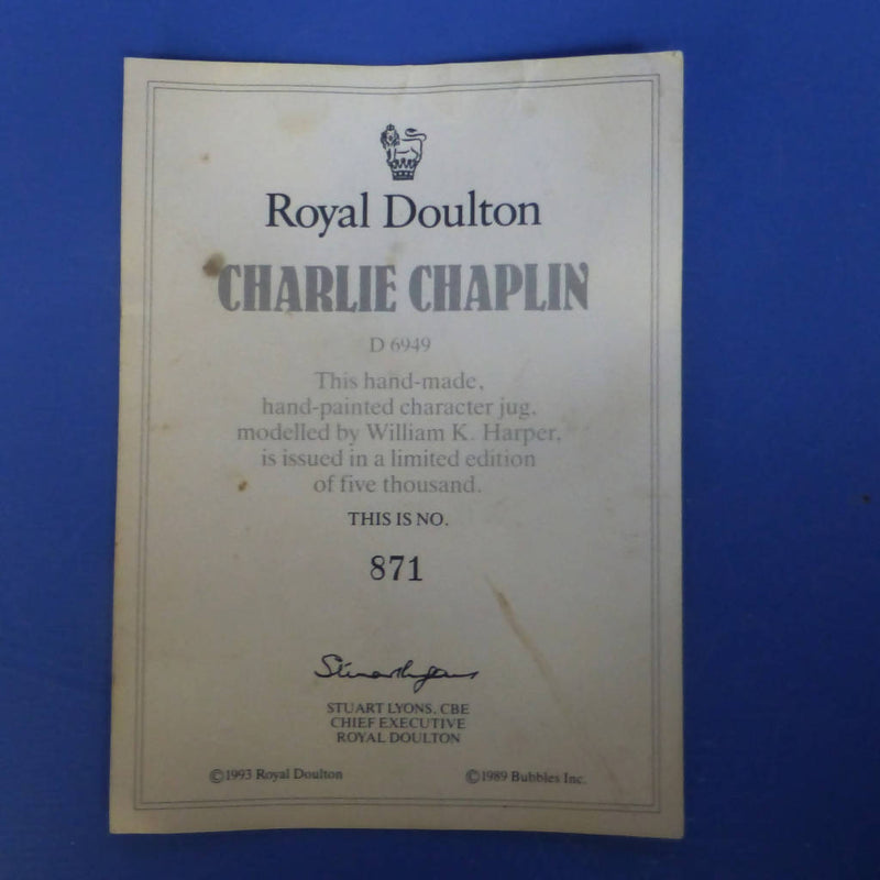 Royal Doulton Large Limited Edition Character Jug Charlie Chaplain D6949
