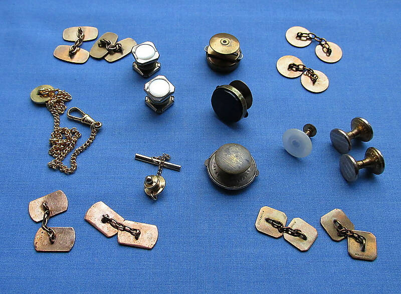 Collection Vintage Mens Collar & Other Studs,Cufflinks,Fob Chain,Rolled Gold etc