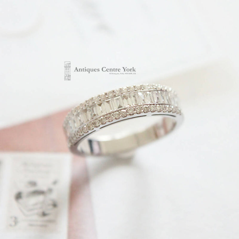 18ct White Gold Brilliant & Baguette Cut Diamond 0.83ct Half Eternity Ring
