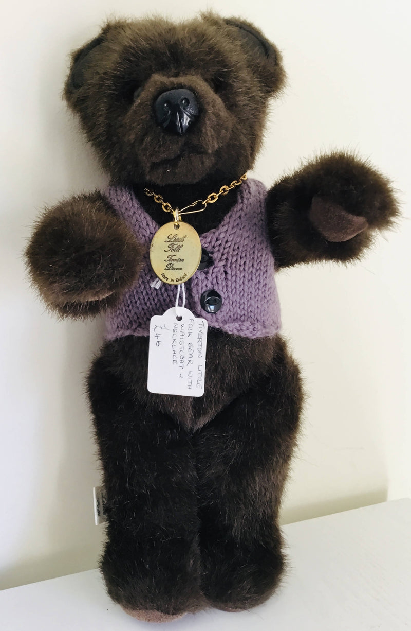 Tiverton Little Folk Bear with waistcoat and necklace. 12”