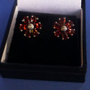 Silver Garnet Flower Earrings