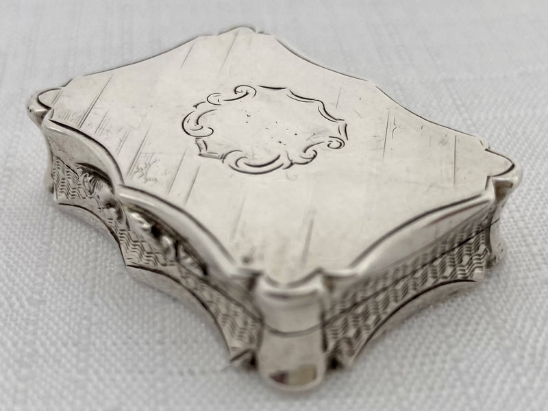 Victorian Silver Vinaigrette of Serpentine Form. Birmingham 1848 Nathaniel Mills.