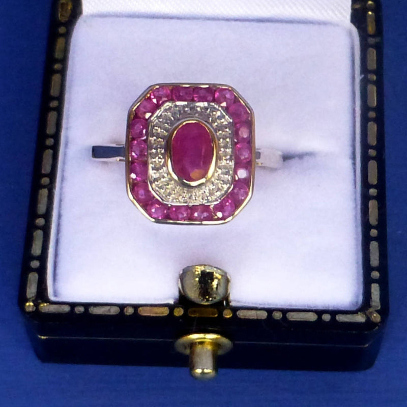 9ct Gold Ruby and Diamond Ring Size M