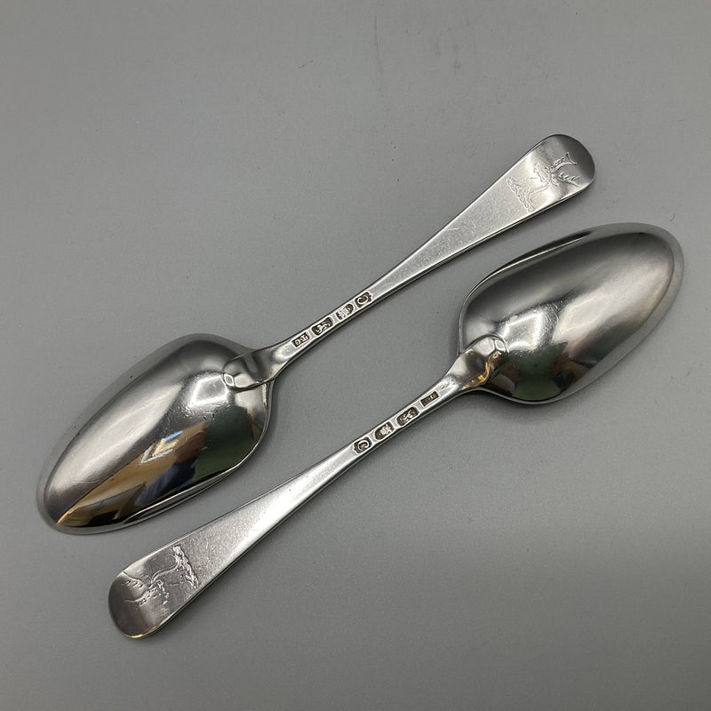 Pair of George III bottom marked silver tablespoons