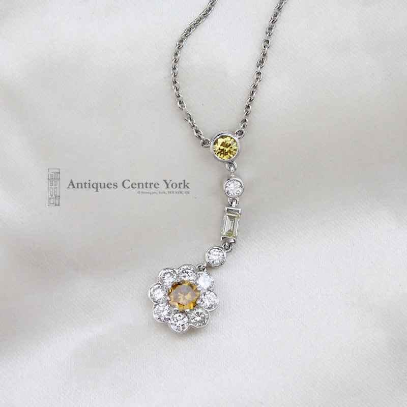 Handmade Platinum Yellow & White Diamond Necklace