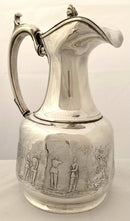 Late Victorian Silver Plated Hot Water Jug Engraved with Scenes of Soldiers.
