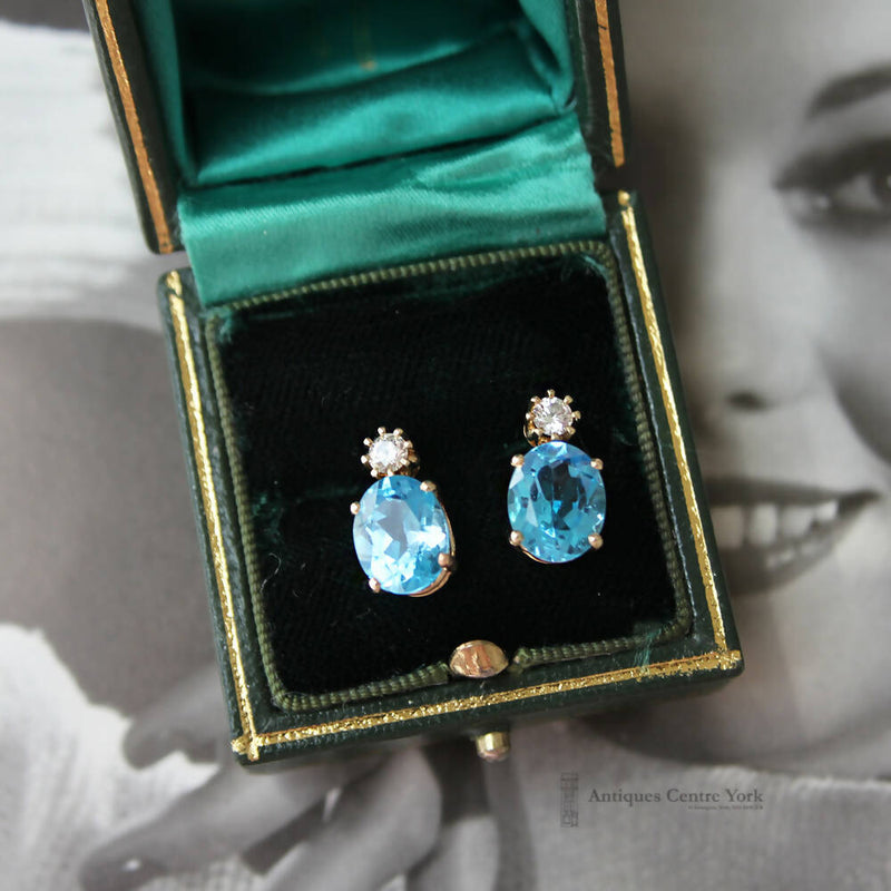 14ct Blue Topaz & Diamond Earrings