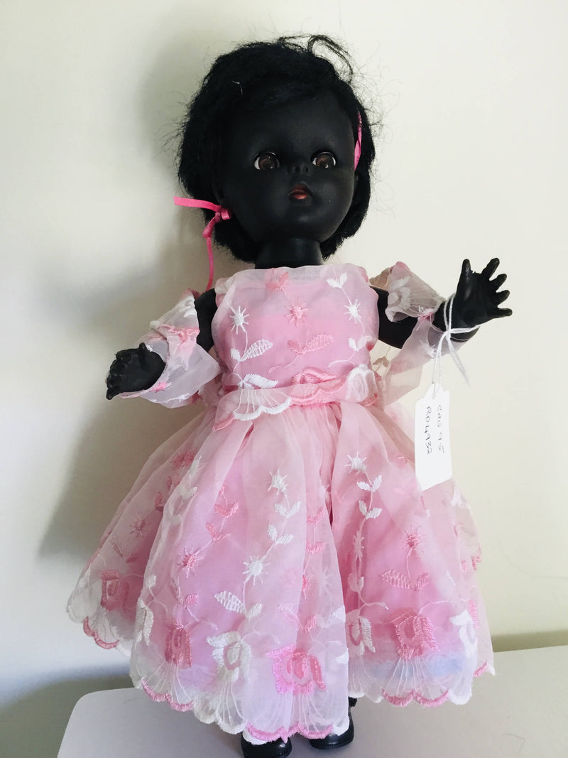 Vintage Roddy Black Doll in party dress 1960’s. 12”