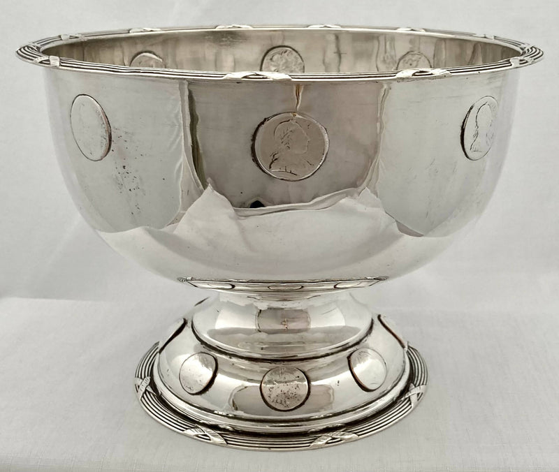 Early Victorian Silver Plated Punch Bowl Inset with Georgian Coins, Circa 1850.