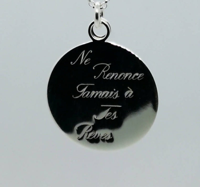 New Hatton Garden - Sterling Silver Disc with French Quote Pendant with Chain (Size 18)