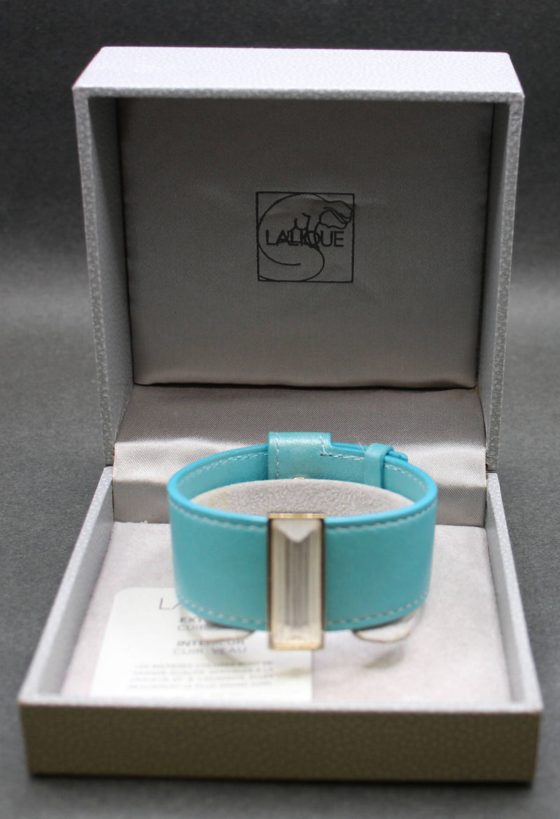 Lalique turquoise leather and crystal bracelet