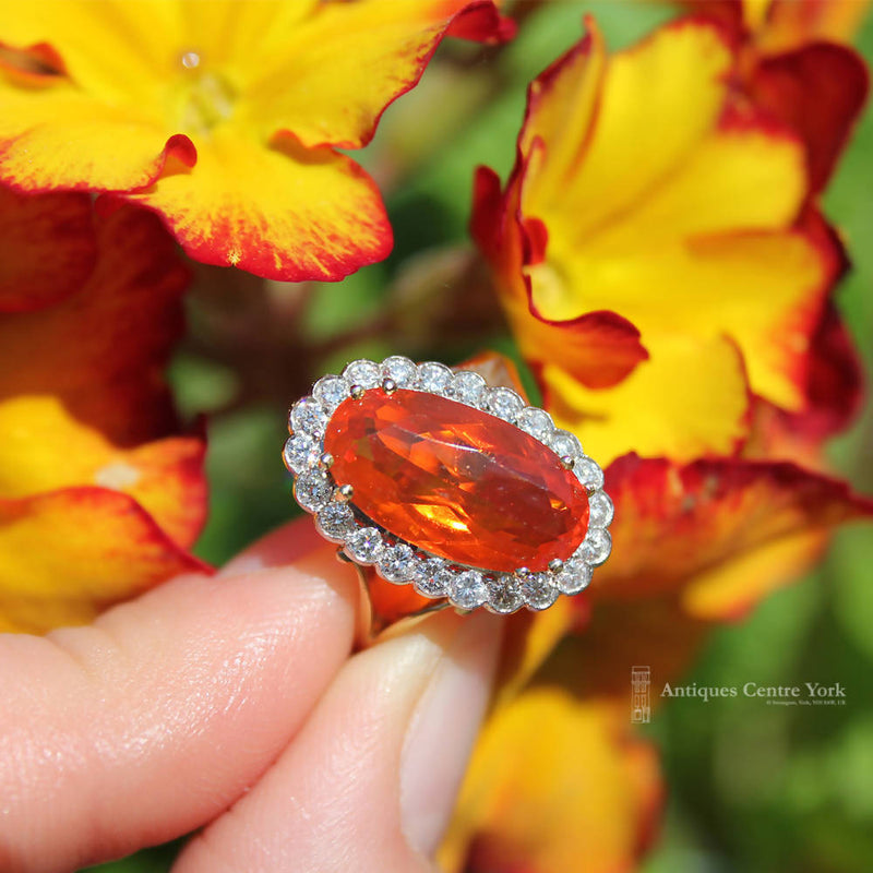 Handmade 18ct Fire Opal & Diamond Cluster