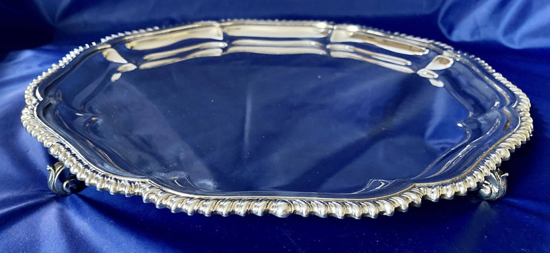 Early 20th Century Large Silver Plated Salver on Four Scroll Feet.