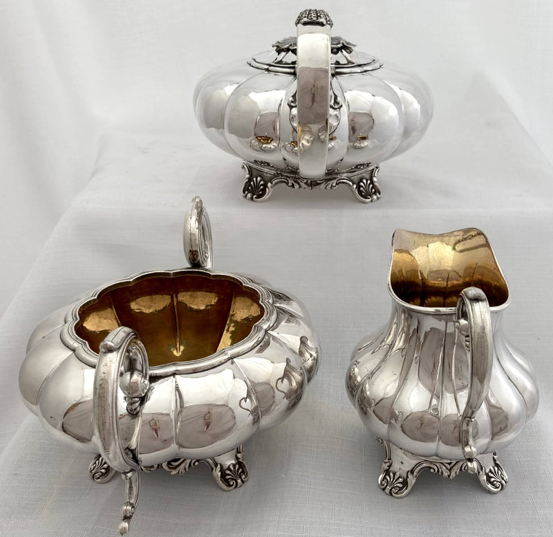 William IV period Old Sheffield Plate Matched Tea Set of Melon form, circa 1835.