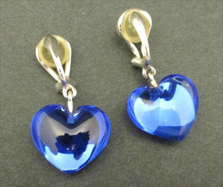 Baccarat silver and blue crystal heart earrings
