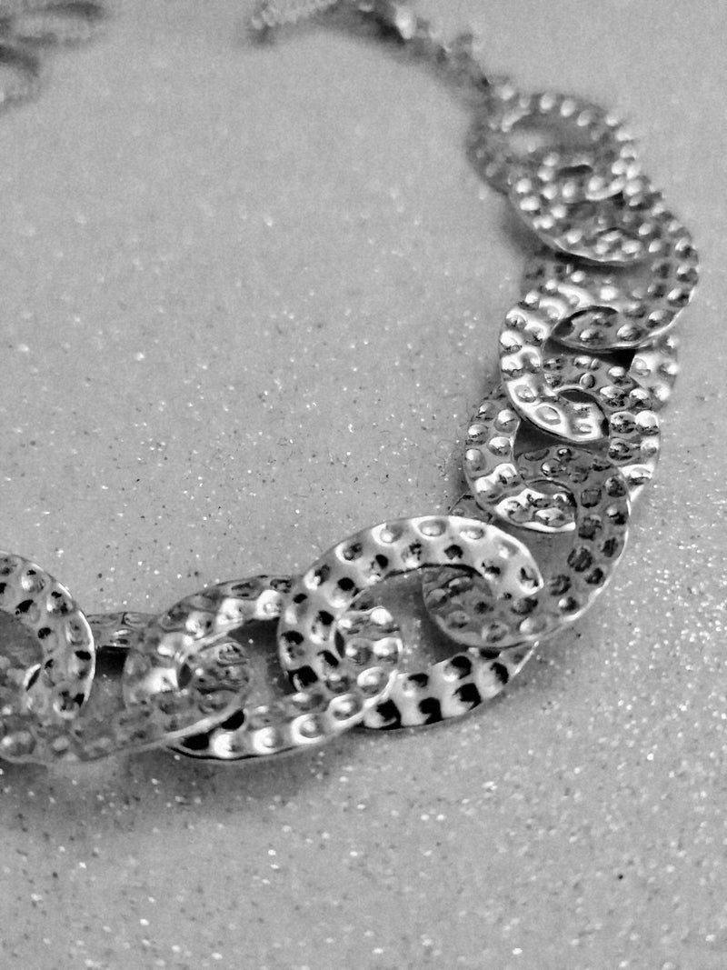 New Oval Hammered Silver Oval Link Bracelet - 7.5"