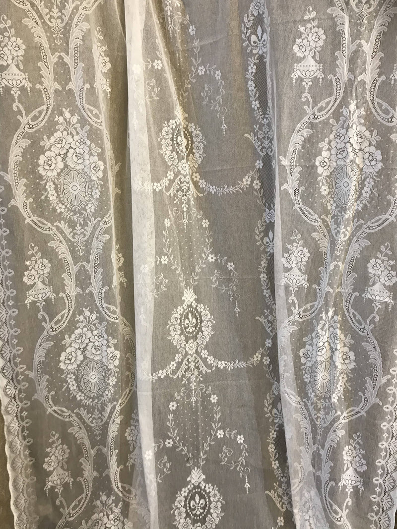 Victorian period design cream cotton lace curtain panel ready to hang