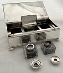 Early 20th Century Silver Plate on Copper Desk Box Inkstand.