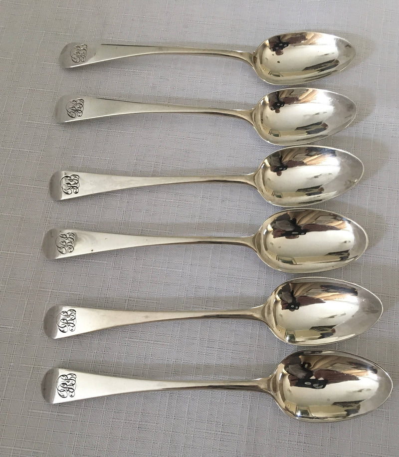 Georgian, George III, set of six silver teaspoons. London 1811/14 Eley, Fearn & Chawner. 2.5 troy ounces.