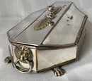 19th century Sheffield Plated octagonal inkstand with lion mask handles & lion paw feet, circa 1830 - 1850.