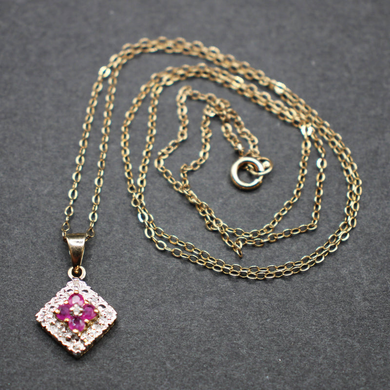 9ct gold Diamond and Ruby necklace/pendant