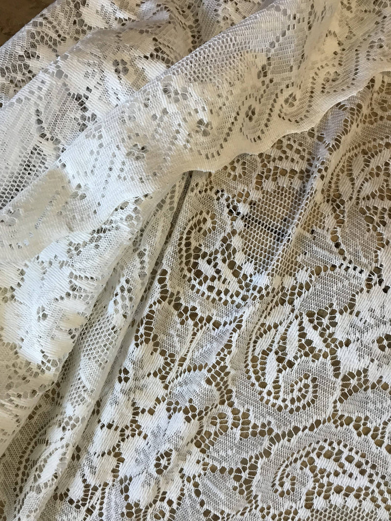 Marthe - Victorian Style white Cotton Lace Curtain Panelling By The Metre- Width 90cms - 36""