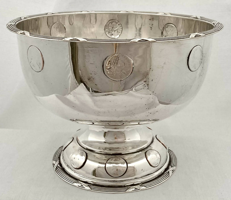 Early Victorian Silver Plated Punch Bowl Inset with Georgian Coins, Circa 1850.