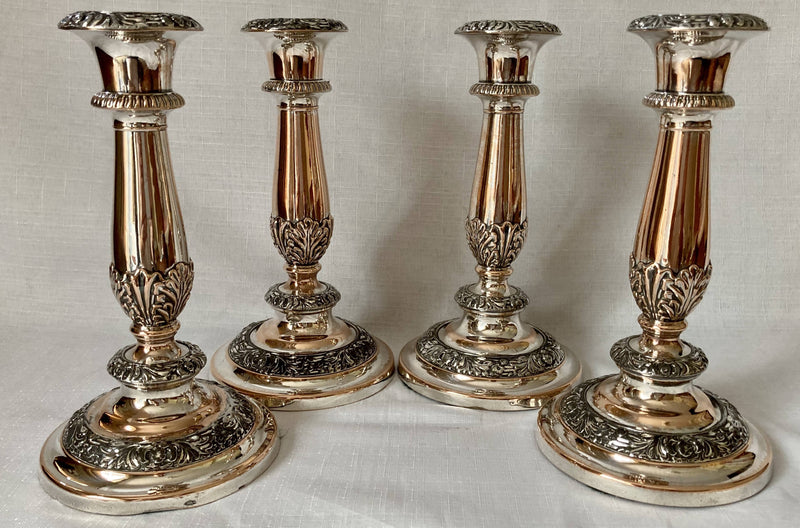 William IV Period Set of Four Old Sheffield Plate Candlesticks, circa 1830.