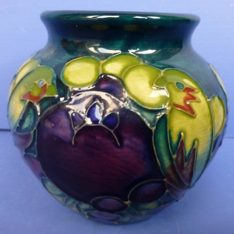 Moorcroft Finches Vase (Green Colourway) Designed By Sally Tuffin