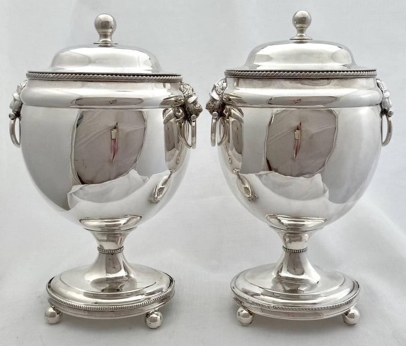 Georgian, George III, Pair of Old Sheffield Plate Urns. Circa 1810 - 1820.