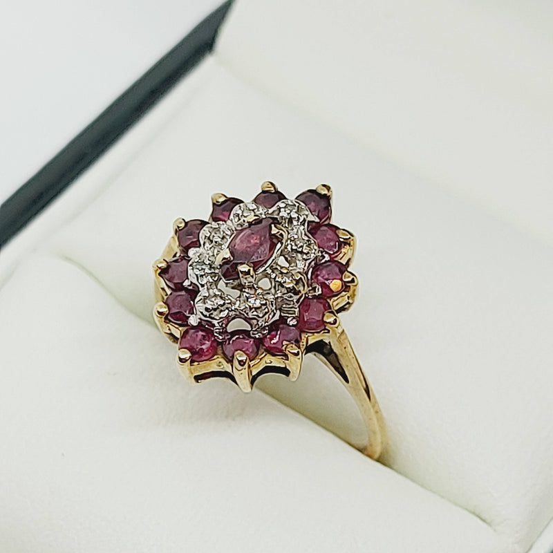 Vintage Ruby & Diamond 9ct Gold Cluster Ring