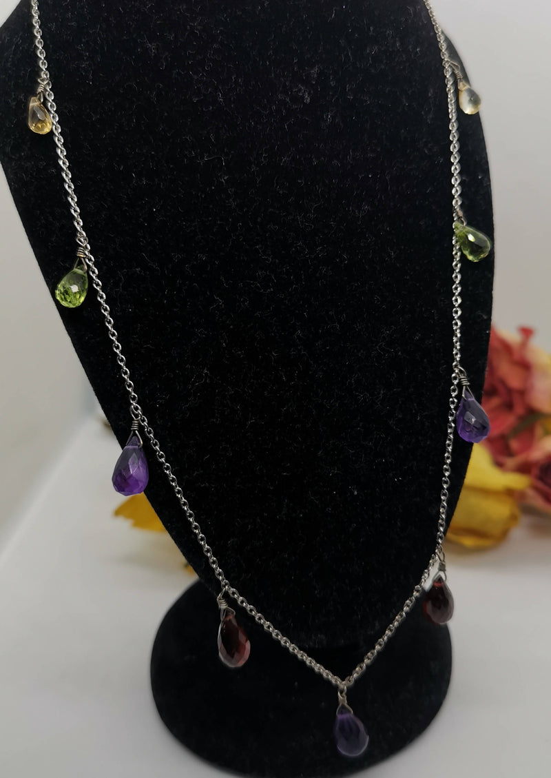 New Sterling Silver Citrine/Amethyst/Black Spinel Briolette Necklace - 18"