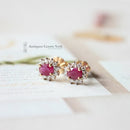 9ct Ruby & Diamond Oval Cluster Earrings