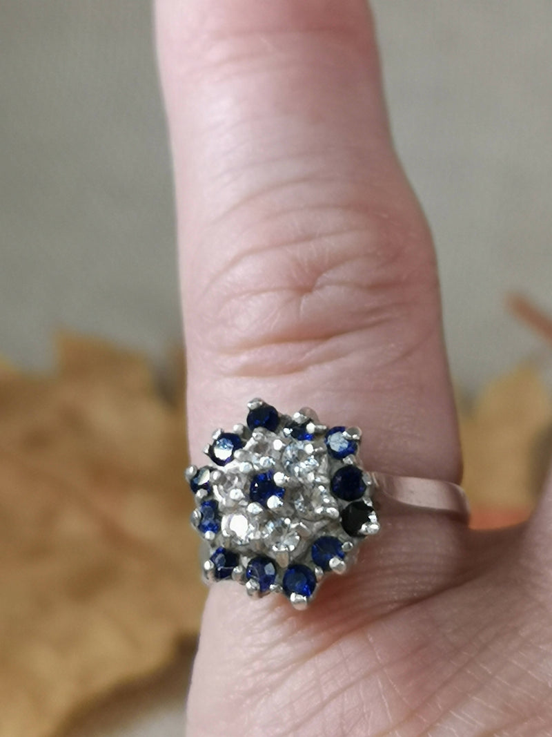 Vintage Blue and white Crystal Cluster Ring