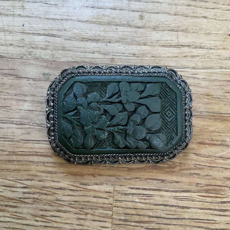 Chinese green cinnabar lacquer brooch