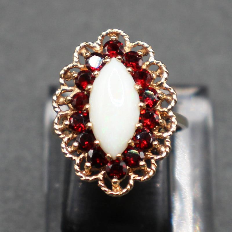 Victorian style 9ct opal and garnets cluster ring