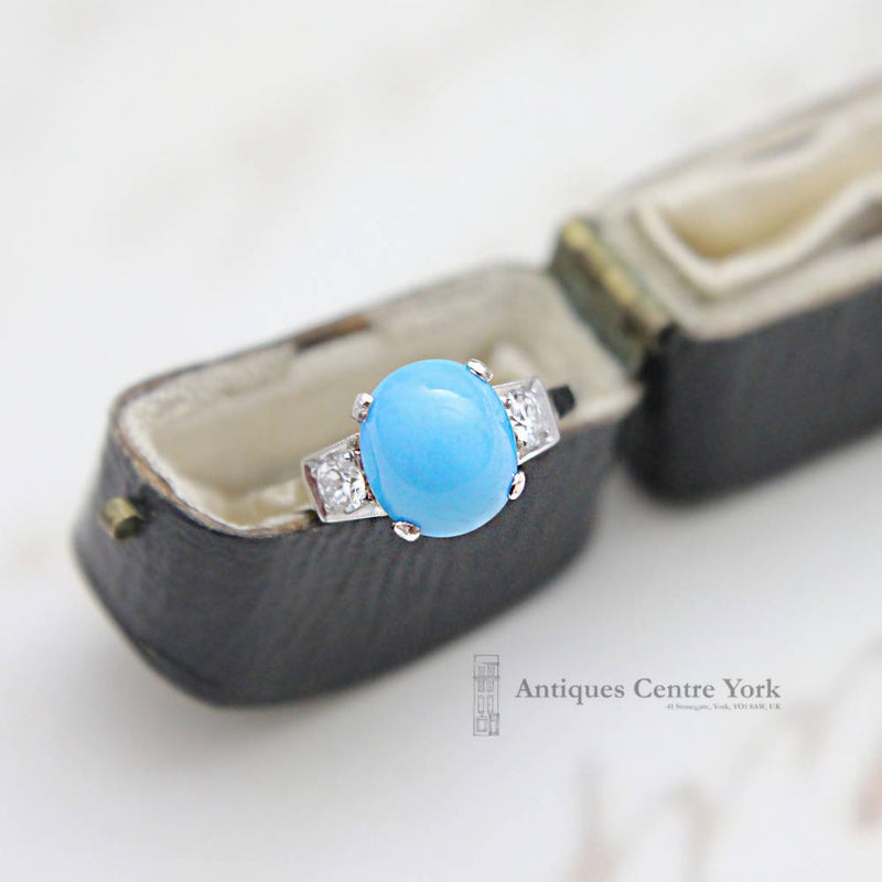 Edwardian Platinum Turquoise & Diamond Three Stone Ring