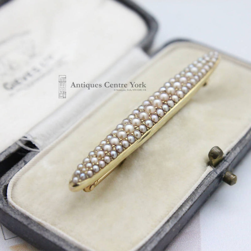 Edwardian 14ct Gold Natural Pearl Brooch