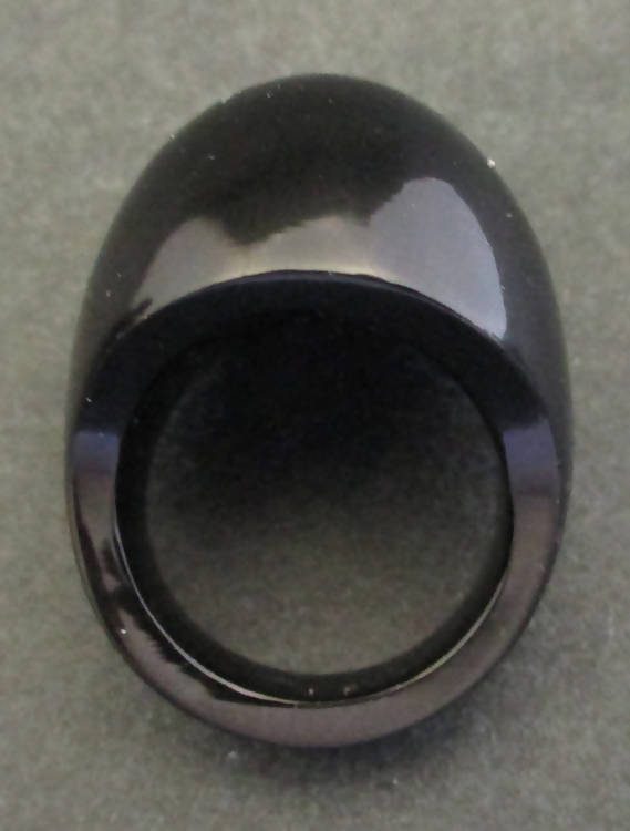 Lalique black crystal cabochon ring, size L