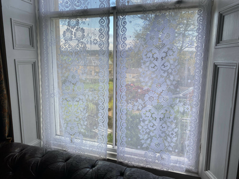 Victorianna white 23" wide white cotton lace available off the roll per metre