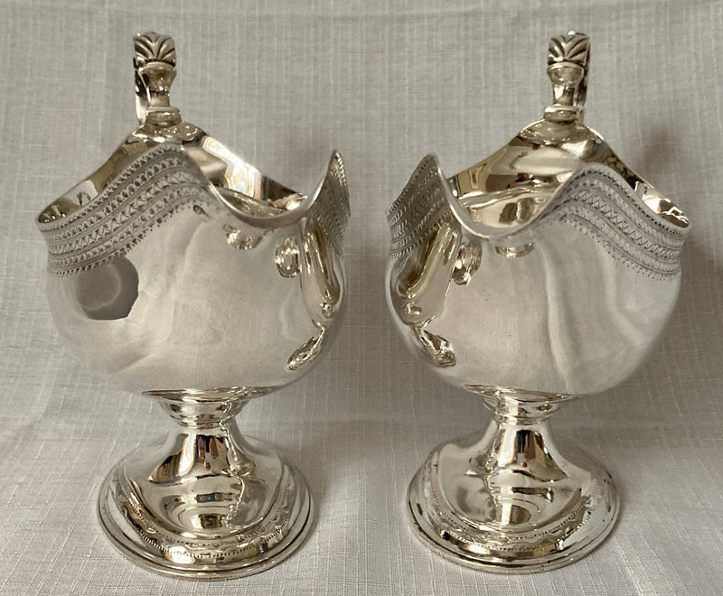 Georgian, Pair of George III Silver Pedestal Sauce Boats. London 1780 Thomas Liddiard. 12 troy ounces..