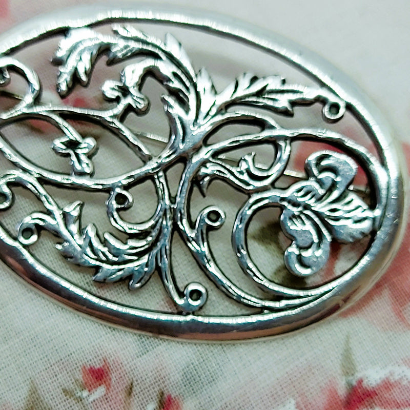 Silver Pierced Floral Brooch