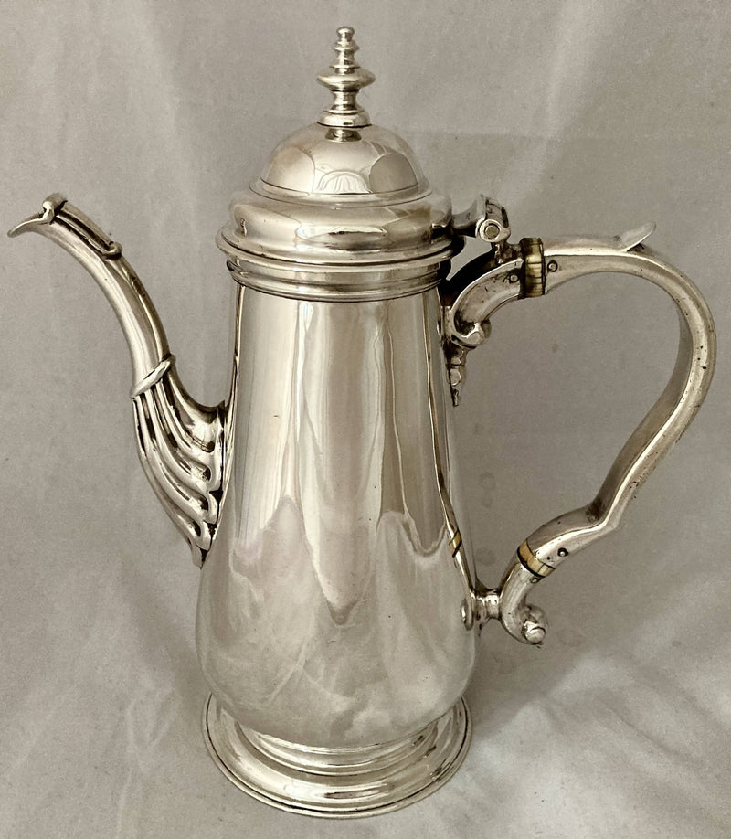 Georgian, George II, Silver Armorial Coffee Pot. London 1752 William Shaw & William Priest. 19.6 troy ounces.