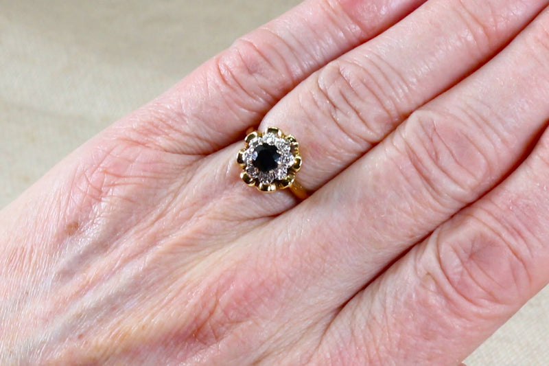 18ct Gold Sapphire & Diamond Cluster Ring